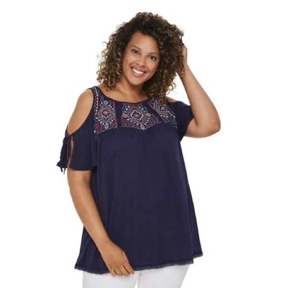 Harper + Zoe Plus Women's Embroidered Cold Shoulder Top - Picture 1 of 11
